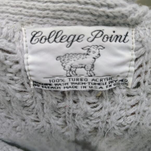 70s Gray Sweater Vest Acrylic Cardigan Button Up Boho Style College Point Size M - Picture 7 of 8